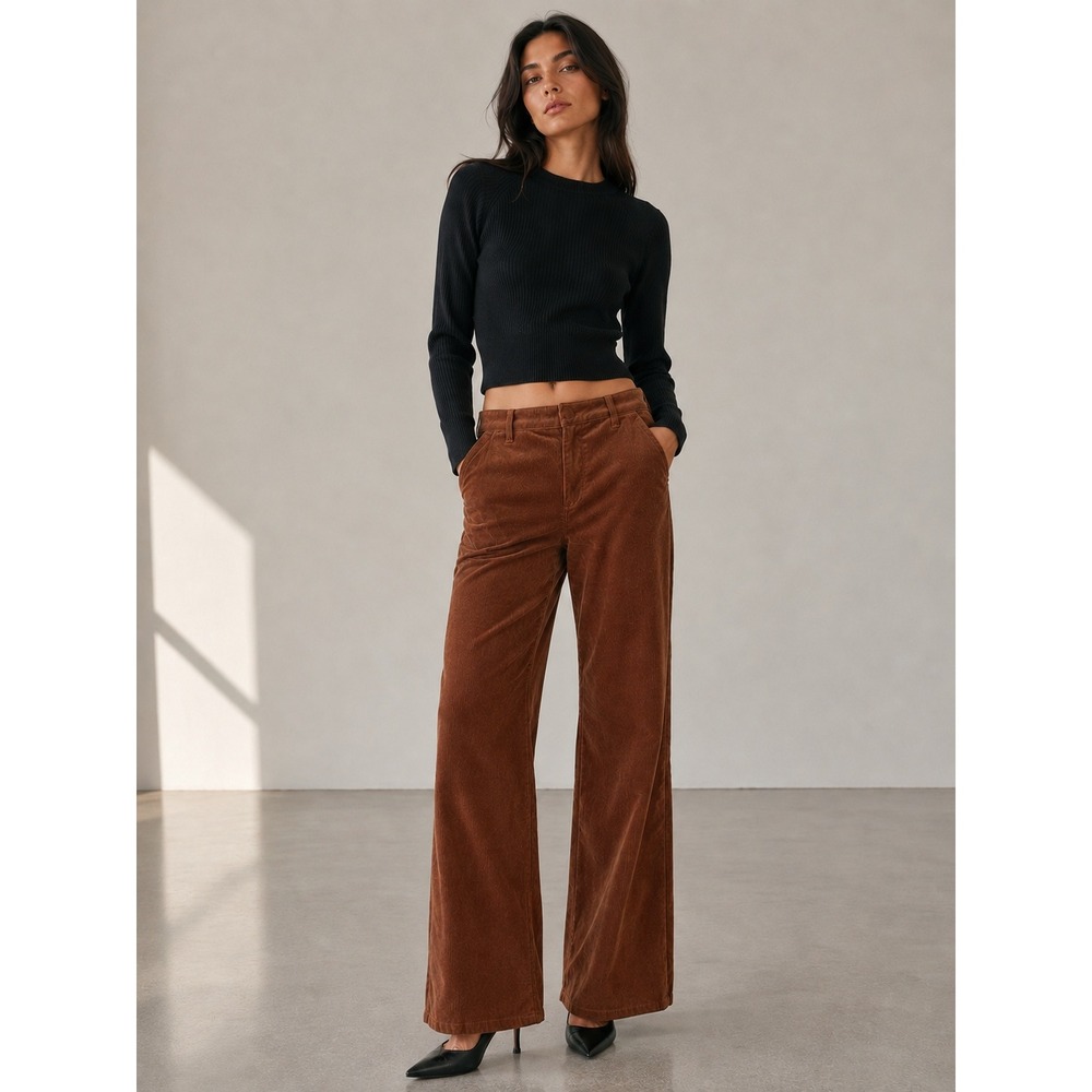 NEW Citizens of Humanity Lina Trouser Corduroy Pants Women 27 Brown Wide Leg
